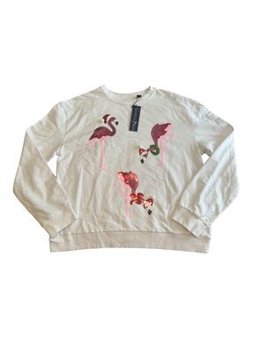 NWT Celestial Blue Christmas Flamingo Sequin Sweatshirt Size M